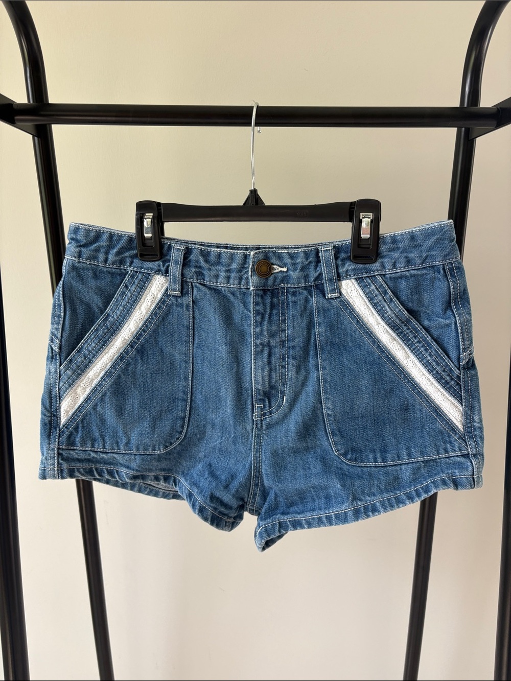 Free People Sweet Surrender Lace-Insert Denim Shorts